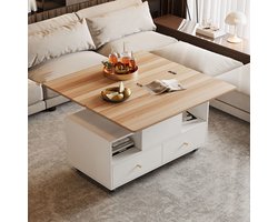 Komhtom In hoogte verstelbare salontafel met klapfunctie en 4 laden100 x 50 x 47,5 cmeen grote en een kleine tafel met hydraulische hefmechanismeverrijdbare salontafel met universele wielensalontafel