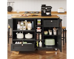 KOMHTOM Kast BuffetKast dressoir modern en eenvoudig verrijdbaar keukentrolley met laden en opbergkasten Zwart