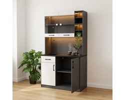 KOMHTOM - Keukenkast buffetkast - Sfeerverlichting - Kabeldoorvoeren - Ruimte voor magnetron - Verstelbare opbergvakken - Vrijstaand - 100x47x187 cm