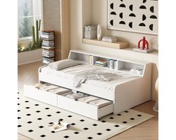 KOMHTOM Kinderbed 90x200 cm Dagbed met twee laden en wit opbergvak