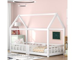 KOMHTOM Kinderbed Huisbed 90x200 cm Valbescherming dennenhout Wit