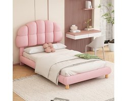 KOMHTOM kinderbed Hutbed 90x200 cm tienerbed gestoffeerd rond fleece roze