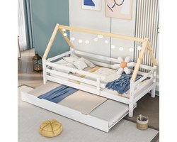 KOMHTOM Kinderbed Kajuitbed 200x90 cm Eenpersoonsbed met wielen onderaan Inklapbaar bed