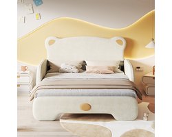 KOMHTOM Kinderbed Tweepersoonsbed 140x200 cm Slaapbed met zachte beschermranden Beige fluweel