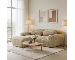 Komhtom - L-vormige 2-zitsbank van zachte pluche stof - modulair en vrij te combineren - met kussens - zacht en zeer elastisch schuim - geen montage nodig - geschikt voor kleine woonkamers en ruimtes - lichtkaki