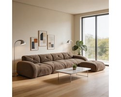 Komhtom - L-vormige fauteuil en modulaire bank - vierzits hoekbank met voetensteun - antislip onderkant en geen montage nodig - geschikt voor de woonkamer - bruin