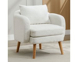 KOMHTOM Loveseat Bank fauteuil met modern en sober massief houten voetkussen Teddy stof Wit