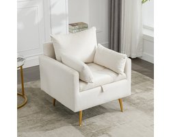KOMHTOM Loveseat Moderne beige fluwelen fauteuil bank met opbergruimte vergulde metalen poten