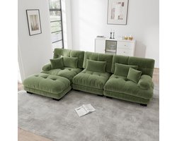 Komhtom Luxe modulaire hoekbank - Reusachtige L-vormige Cloud-bank voor de woonkamer, Diepe slaapbank met chaise longue, Cordé, Chenille, Groen
