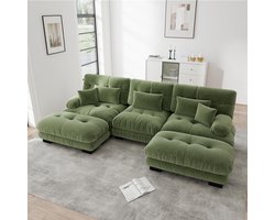 Komhtom Luxe modulaire hoekbank – Reusachtige U-vormige Cloud-bank voor de woonkamer, slaapbank met diepe zitting en chaise longue, chenille, groen