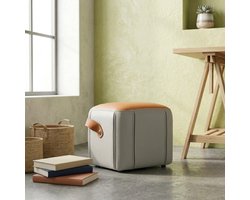 KOMHTOM - Moderne hocker - PU-lederen handgreep - Gepolsterde zitting - PU-lederen bekleding - Multifunctionele poef - Ideaal voor de woonkamer en slaapkamer