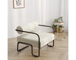 KOMHTOM Moderne loungestoel met stijlvolle rugleuning 68,5×73×70,5 cm – Bekleding van zacht corduroy & zwart metalen frame. Minimalistisch design voor woonkamer, slaapkamer of kantoor