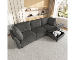KOMHTOM - Modulaire Bank - Grijze Kleur - Vrij te Combineren L-hoekbank - Met Opbergpoef - ‘Cloud’-zitcomfort - Zacht Gestoffeerd - Chenille-stof - 2 Armleuningkussens - 4-zitsbank - Voor Woonkamer en Slaapkamer
