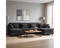 Komhtom - Modulaire bank - om te vormen tot U-vorm en L-vorm - met 2 poefs en 6 kussens - moderne chenille stoffen bankstel - geschikt voor woonkamer, appartement en diverse woonruimtes