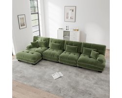 Komhtom Modulaire hoekbank, L-vormige bankstel voor de woonkamer, Comfortabele Cloud-bank voor 4 personen met verplaatsbare chaise longue, DIY-combinatie, Chenille, Groen