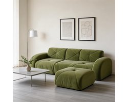 Komhtom - Modulaire moderne 2-zitsbank met poef - van huisdiervriendelijke chenille-stof en zachte stof - 32D-schuim met hoge dichtheid - antislipontwerp - geschikt voor woonkamers - groen