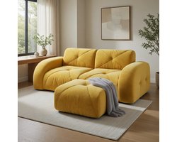 Komhtom - Modulaire moderne 2-zitsbank met poef - van huisdiervriendelijke chenille-stof en zachte stof - 32D-schuim met hoge dichtheid - antislipontwerp - geschikt voor de woonkamer - geel