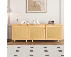 KOMHTOM - Modulaire opbergkast drievoudige bestekkast van rotan - rustiek dressoir voor de eetkamer - natuurlijke houtlook - H63/B180/D40 cm
