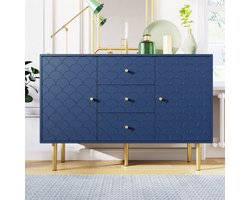 KOMHTOM Nachtkastje Salontafel Kast met 2 deuren en 3 laden met verstelbare planken voor woon- en slaapkamer, marineblauw