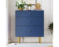 KOMHTOM Nachtkastje Salontafel met 3 laden voor slaapkamer, marineblauw