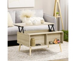 Komhtom Rechthoekige salontafel met opklapbaar blad, 2 opbergvakken en houten kist, afm. 85 L x 60 B x 595 H cm, licht hout.