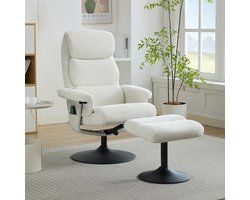 KOMHTOM - Relaxfauteuil - Wit - Chenille-stof - Met ligfunctie en 5-puntsmassage - Elektrische verwarming - Voetenbankje - 360° draaibaar - Voor woonkamer