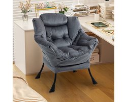 KOMHTOM - Relaxstoel - Comfortabele stoel met metalen frame en zijvak - Eenvoudige stijl - Voor slaapkamers, woonkamer en balkon