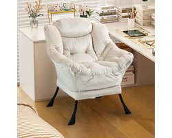 KOMHTOM - Relaxstoel - Comfortabele stoel met metalen frame en zijvak - Eenvoudige stijl - Voor slaapkamers, woonkamer en balkon