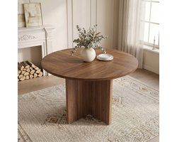 KOMHTOM Ronde Eettafel - 120 cm Diameter - Geschikt voor 4-6 Personen - Scandinavisch Design - Walnoot Kleur - Klassieke Stijl - Keukentafel Eetkamertafel - Houten Tafelblad - Modern Industrieel