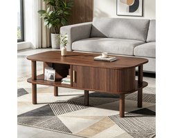 KOMHTOM - Salontafel - 110×55×45 cm - MDF met roldeur en open vakken - Draagvermogen 60 kg - Houtkleur