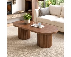 KOMHTOM Salontafel - Ovaal - Walnoot - MDF - Houten Bijzettafel - Moderne Woonkamertafel - Romeinse Zuilvoet - 100x50x35cm - Bruin - Design Koffietafel voor Woonkamer Balkon Slaapkamer