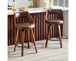 KOMHTOM - Set van 2 barkrukken - Rugleuning - Houten frame - PU-leer - Hoogte 92 cm - Alleen stoelen (zonder tafel)