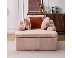 Komhtom Slaapbank - Chaise Longue - Roze - Moderne Woonkamer Bank met Kussens en Slaapfunctie
