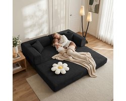KOMHTOM Slaapbank met cilindervormig kussen, opvouwbare slaapbank van corduroy met vast frame, bank voor woonkamer, slaapkamer, studio, zwart