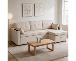 Komhtom - Slaapbank met slaapfunctie - L-vormige bank in modern design - loungestoel met opbergruimte en bekerhouders - links en rechts omkeerbaar - geschikt voor de woonkamer
