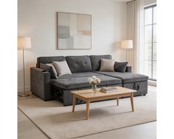 Komhtom - Slaapbank met slaapfunctie - L-vormige bank in modern design - loungestoel met opbergruimte en bekerhouders - links en rechts omkeerbaar - geschikt voor de woonkamer