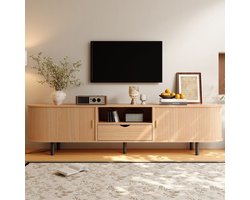 KOMHTOM TV-meubel - Lowboard 175x40x55 cm - Natuurlijke houtkleur - MDF met roldeur - Lade en open vakken - Modern design voor woonkamer - Belastbaar tot 50 kg