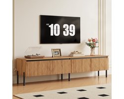 KOMHTOM TV-meubel - Lowboard met 4 Golvende Deuren - Zwart Metalen Poten - Gesloten Opbergruimte met Kabeldoorvoer - Woonkamer TV-kast - Modern Design - PB+MDF Corpus