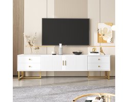 KOMHTOM TV-meubel met structuurdeur met laden gouden handgrepen en pootjes Wit