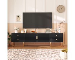 KOMHTOM TV-meubel met structuurdeur met laden gouden handgrepen en pootjes Zwart