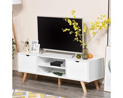 Komhtom TV-meubel TV-bank op voet Modern Scandinavisch 2 deuren 2 nissen in wit hout 150L x 39B x 50H cm