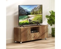 Komhtom TV-meubel voor televisies tot 50 inch met 2 kastjes, open vak en lade in naturel hout.