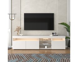 KOMHTOM Tv meubel voor TV's tot 55" verlicht paneel LED-verlichting voor de woonkamer Wit