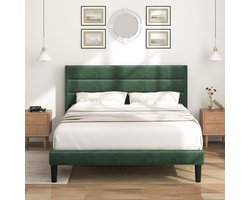 KOMHTOM Tweepersoonsbed 140x200 cm met lattenbodem en hoofdeinde Scandinavische bed voor volwassenen Gestoffeerd bed Groen