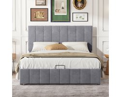 KOMHTOM Tweepersoonsbed 140x200 cm voor volwassenen met in hoogte verstelbaar met extra opbergruimte Comfortabele stof Grijs