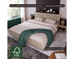 KOMHTOM Tweepersoonsbed 160x200 cm Volwassenenbed met 2 nachtkastjes Slaapkamer set donkergrijs