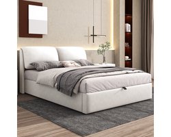 KOMHTOM Tweepersoonsbed Bed 140x200 met drie lades Volwassenenbed wit fluweel