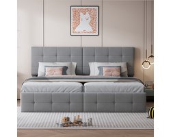 KOMHTOM Tweepersoonsbed Gestoffeerd bed 180x200 cm Hydraulisch opbergbed Zachte fluwelen Grijs