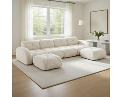 Komhtom - U-vormige modulaire bank en frameloze bank - 4-zits combinatiebankenset inclusief 2 poefs - van comfortabele stof met antislipontwerp - geen montage nodig - wit