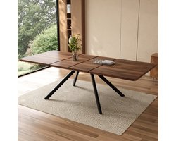 KOMHTOM - Uitschuifbare Eettafel - Rechthoekige Tafel met 3 Lengtes - 160/200/240 x 90 cm - Metalen Poten - Eenvoudige Stijl - Walnoothoutkleur - Geschikt voor 6-10 Personen - Voor Keuken en Eetkamer